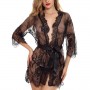 Luxury Mesh Cardigan Nightgown Baby Doll Nightwear - Black