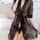 Transparent Knotted Mesh Lace Women Lingerie Nightwear - Black image
