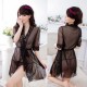 Transparent Knotted Mesh Lace Women Lingerie Nightwear - Black image