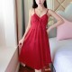 Leisure Style Lace Stripy Sleeveless Plunge Neck Skirted Nightwear - Red image