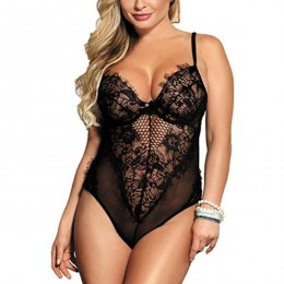 Hollow Eyelashes Lace Shapewear Garter Backless Bodysuit - Black
