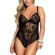 Hollow Eyelashes Lace Shapewear Garter Backless Bodysuit - Black image