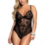 Hollow Eyelashes Lace Shapewear Garter Backless Bodysuit - Black