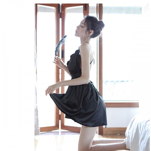 Spaghetti Straps Lace Trim V Neck Camisole Nightwear - Black image