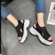 Platform Hollows Out Detail Velcro Open Toe Sports Sandals - Black image