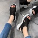 Platform Hollows Out Detail Velcro Open Toe Sports Sandals - Black image