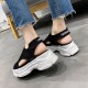 Platform Hollows Out Detail Velcro Open Toe Sports Sandals - Black image
