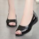 Open Toe Low Cut Flat Bottom Hollow Out Women Sandals - Black image