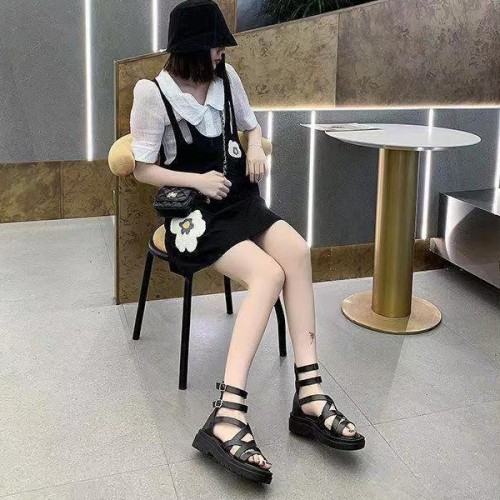 Square Heel Strappy Back Zipper Open Toe Sports Sandals - Black image