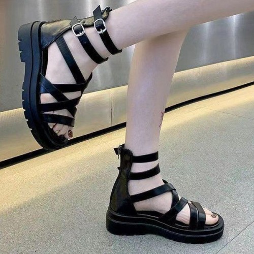Square Heel Strappy Back Zipper Open Toe Sports Sandals - Black image