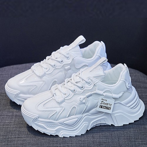 Breathable Flat Heel Lace Up Shallow Mouth Sports Sneakers - White image