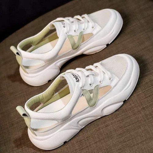 Comfortable Cross Straps Flat Lace Up Soft Sole Women Sneakers - Green image