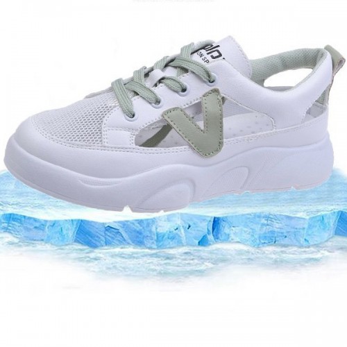 Comfortable Cross Straps Flat Lace Up Soft Sole Women Sneakers - Green image