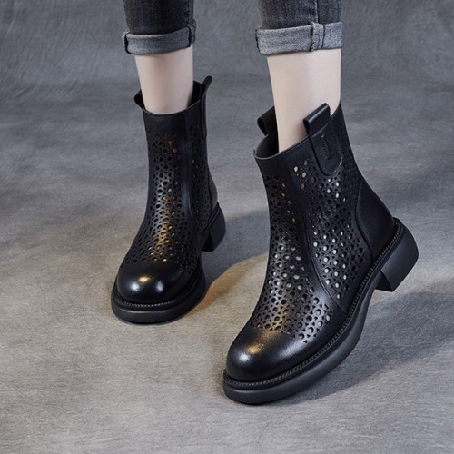 Comfortable Hollow Out Non Slip Round Head Ankle Boots - Black image