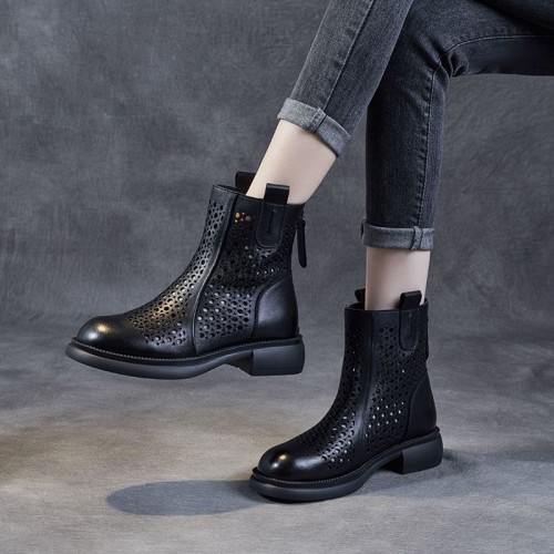 Comfortable Hollow Out Non Slip Round Head Ankle Boots - Black image