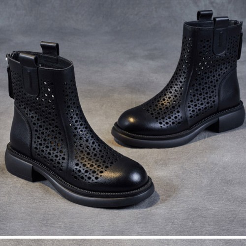 Comfortable Hollow Out Non Slip Round Head Ankle Boots - Black image