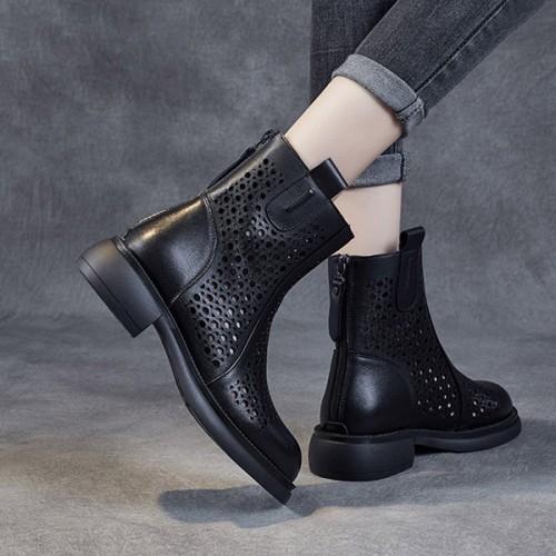 Comfortable Hollow Out Non Slip Round Head Ankle Boots - Black image