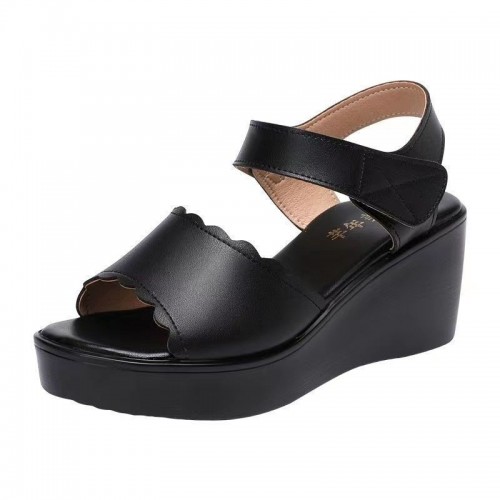 Sporty Velcro Closure Soft Sole Strappy Open Toe Wedge Sandals - Black image