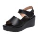 Sporty Velcro Closure Soft Sole Strappy Open Toe Wedge Sandals - Black image