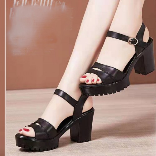 Grace Style Ankle Buckle Strap Fish Mouth Soft High Heel Sandals - Black image