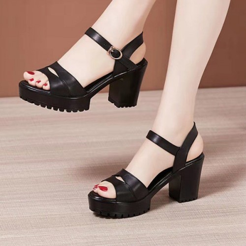Grace Style Ankle Buckle Strap Fish Mouth Soft High Heel Sandals - Black image