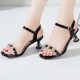 Comfortable Ankle Straps Floral Buckle Closure Fairy Heel Sandals - Black image