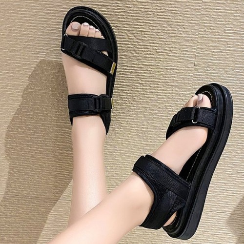 Comfortable Strappy Velcro Soft Sole Open Toe Flat Sports Sandals - Black image