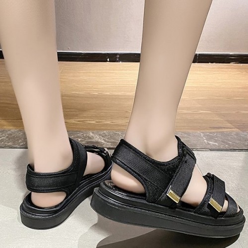 Comfortable Strappy Velcro Soft Sole Open Toe Flat Sports Sandals - Black image