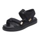 Comfortable Strappy Velcro Soft Sole Open Toe Flat Sports Sandals - Black image