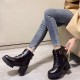 Soft Sole High Top Belt Buckle Laces Chunky Heel Short Boots - Black image