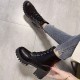 Soft Sole High Top Belt Buckle Laces Chunky Heel Short Boots - Black image
