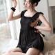 Convenient Ruffle Squire Neck See Through Women Nightwear - Black image
