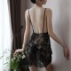 Comfort See Through Detail Lace Design Sleeveless Nightwear - Black image