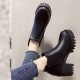 Vintage Style Waterproof Round Head Chunky Heel Short Boots - Black image