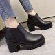 Vintage Style Waterproof Round Head Chunky Heel Short Boots - Black image