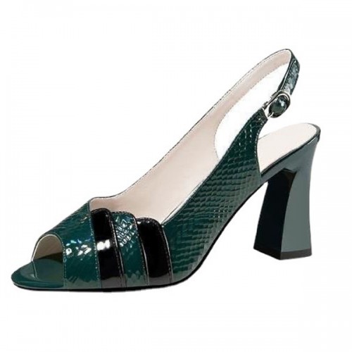 Stylish Peep Toe Buckle Closure High Heel Pumps Sandals - Green image