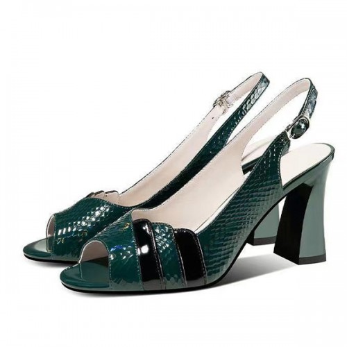 Stylish Peep Toe Buckle Closure High Heel Pumps Sandals - Green image