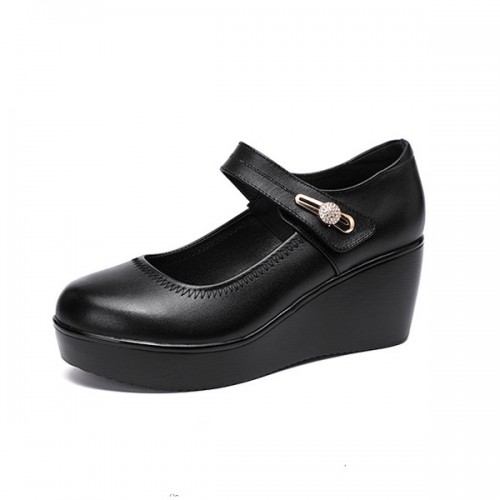 Platform Round Toe Soft Sole Wedge Women Casual Shoes - Black image