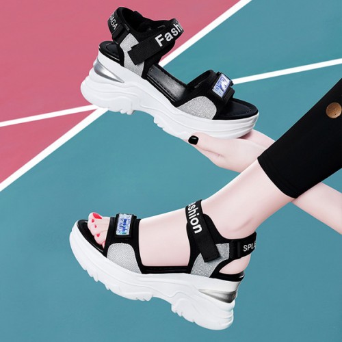 Luxury Strappy Thick Bottom Velcro Fish Mouth Sports Sandals - Grey image