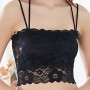 Removable Pads Strappy Vest Lace Décor Tube Tops Women Bra - Black