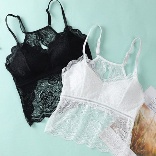 Spaghetti Strap Lace Vest Bralette Camisole Crop Tops Tank Tee Bra - Black image