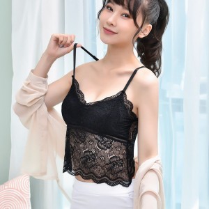 Spaghetti Strap Lace Vest Bralette Camisole Crop Tops Tank Tee Bra - Black