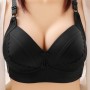Leisure Style Fixed Shoulder Straps Gathered Floral Lace Bra - Black