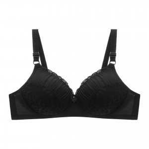 Comfortable Spaghetti Spongy Mesh Floral Lace Decor Bra - Black