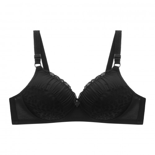 Comfortable Spaghetti Spongy Mesh Floral Lace Decor Bra - Black image