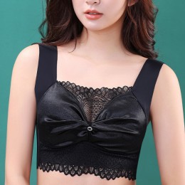 Fashionable Flower Lace Non Padded Elastic Shoulder Sports Bra - Black