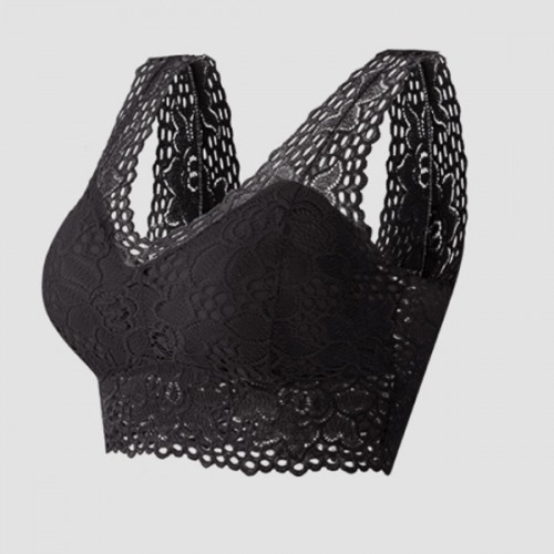 Comfort Lace Crop Top Padded Tank Top V Neck Bustier Bra - Black image