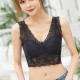 Comfort Lace Crop Top Padded Tank Top V Neck Bustier Bra - Black image