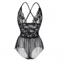 Luxury Halter Neck Strappy Mini Lace Floral Sheer Women Bodysuit - Black