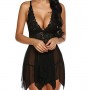 Women's Thong Lingerie Lace Sleepwear Mesh Nightwear - Black